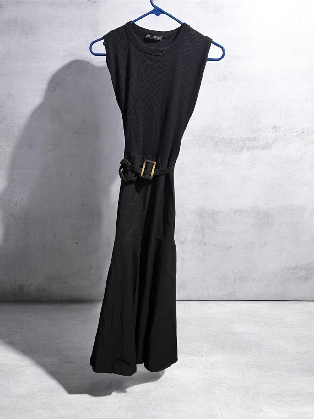Zara Black Sleeveless Belted Maxi Dress